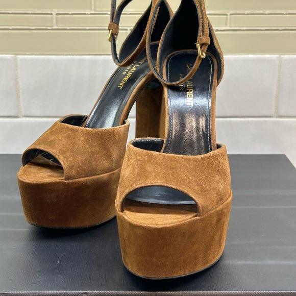Saint Laurent Tan Suede Platform Heels - Picture 1 of 10
